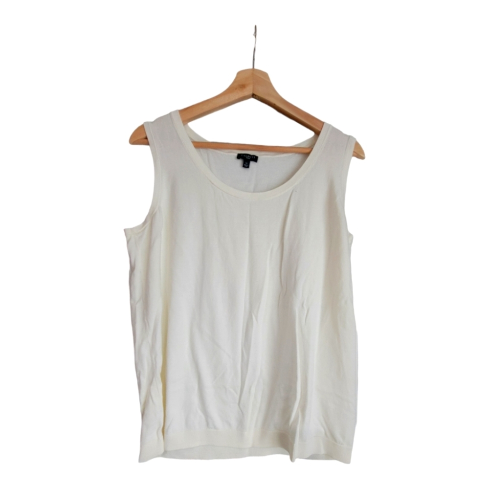 Talbots Top Shirt Womens 1X White Pima Knit Sleeveless Round Neck Casual Neutral